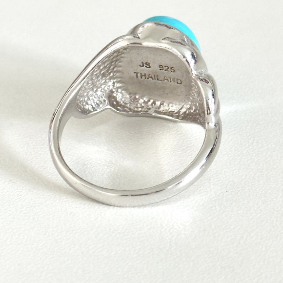 925 Sterling Silver JS Designer Large Oval Turquoise Band Ring Size 10 - Picture 8 of 13
